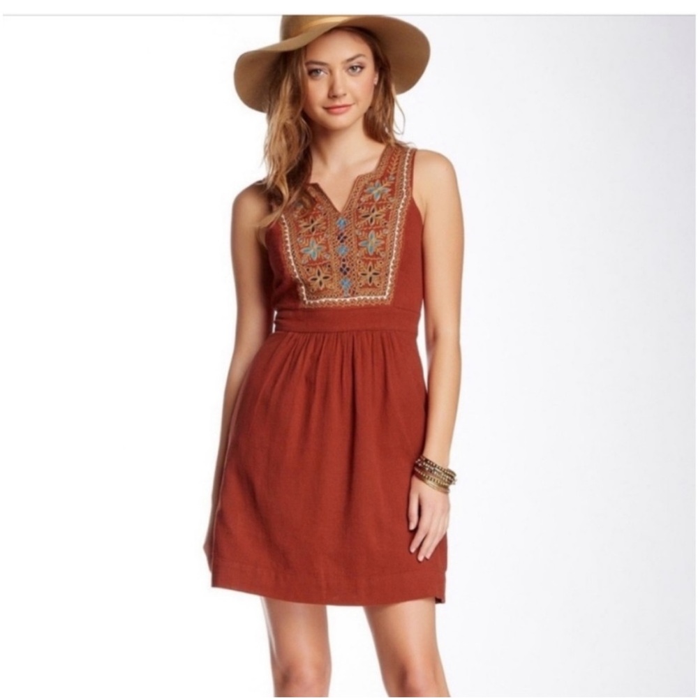 Lucky Brand Saydee Rust Orange Embroidered Bohemian Dress Size XL